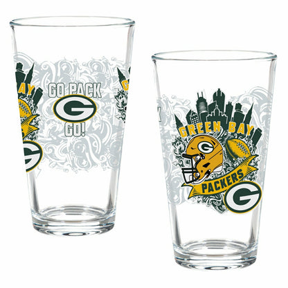 Team Sports America Classic - Green Bay Packers 16oz Glass pint, Set of 2