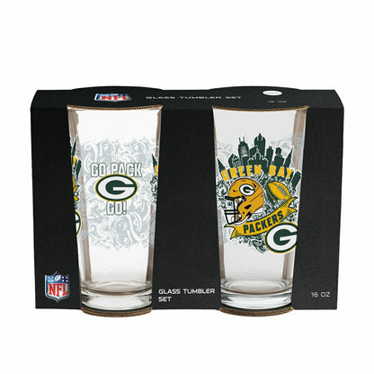 Team Sports America Classic - Green Bay Packers 16oz Glass pint, Set of 2