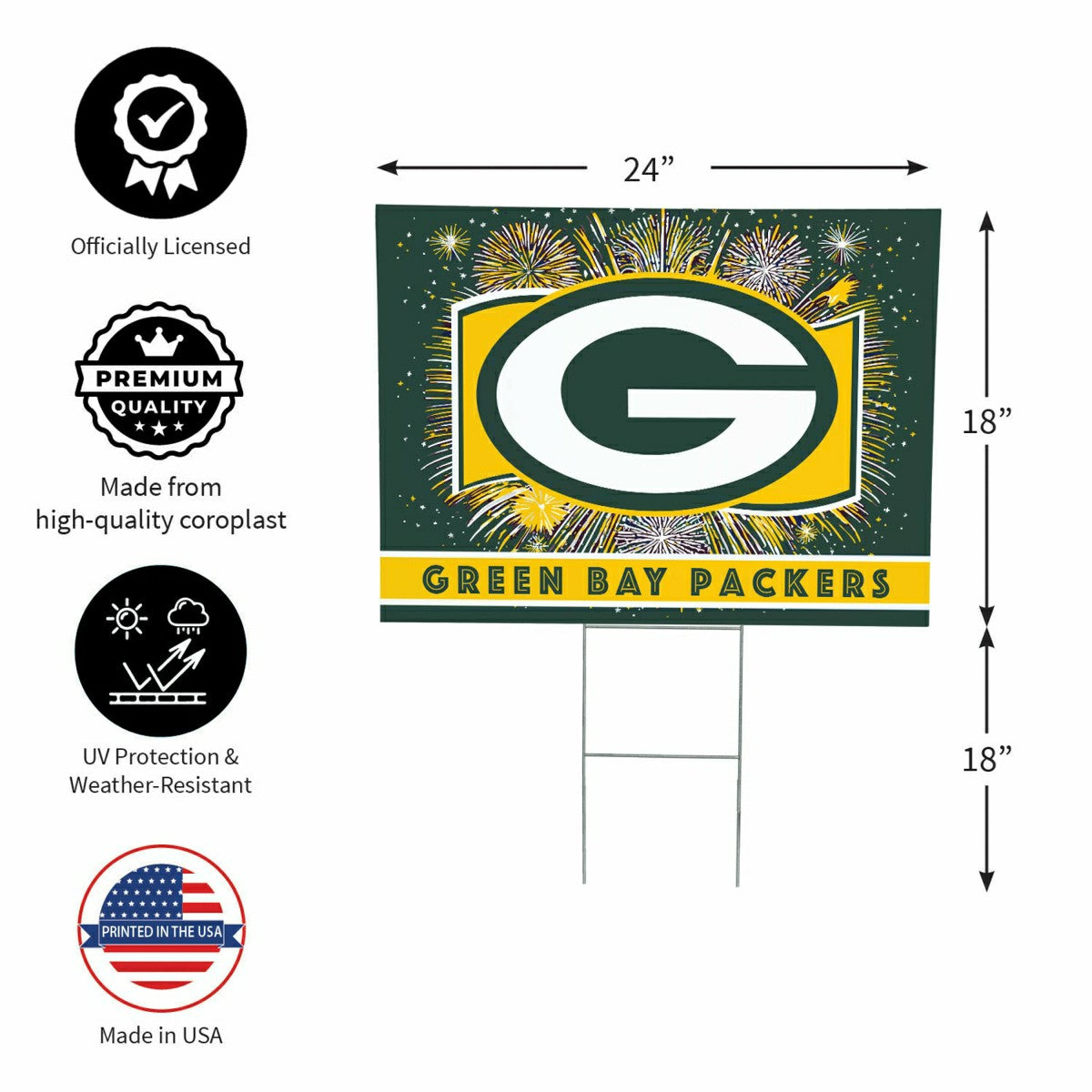 Team Sports America Essential - Green Bay Packers Yard Sign, Patriotic