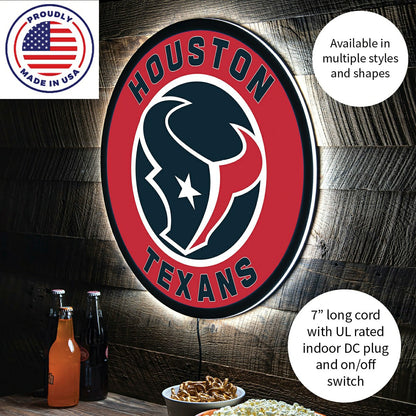 Team Sports America Essential - LED Wall Decor, Round, Houston Texans