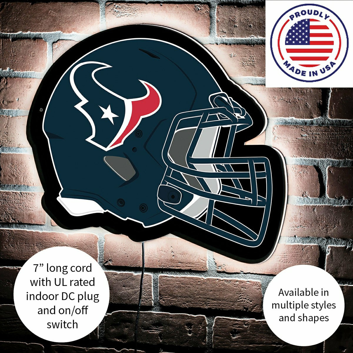 Team Sports America Value - LED Wall Decor, Helmet, Houston Texans