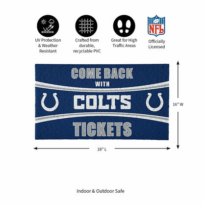 Team Sports America Essential - 28" x 16" PVC Trapper Mat, Come Back with Tickets, Indianapolis Colts