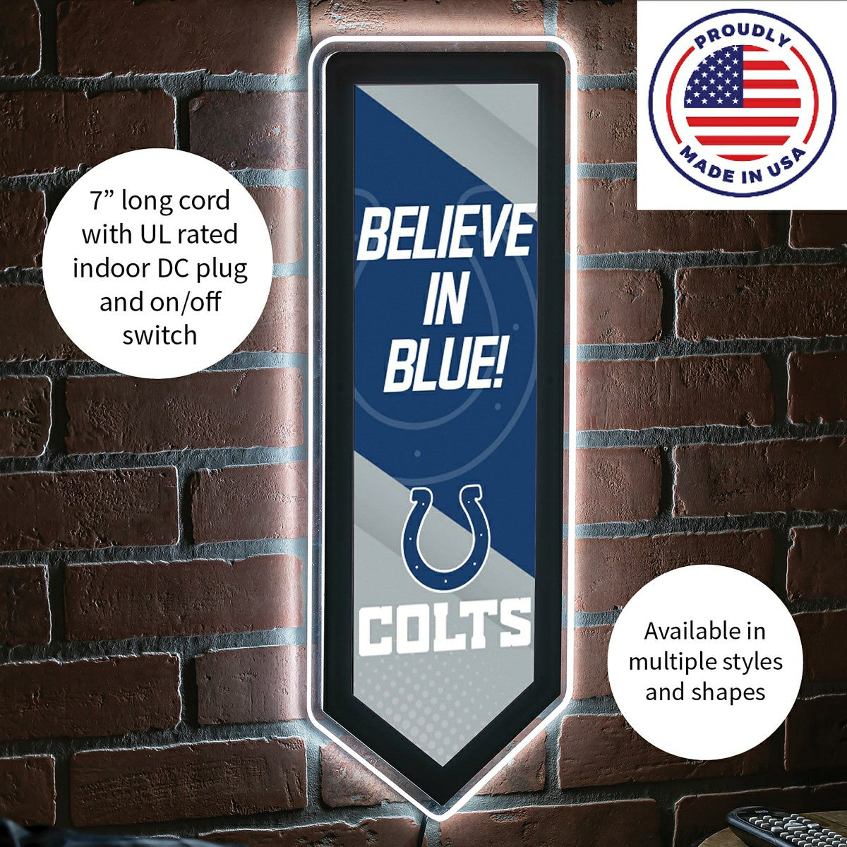 Team Sports America Best Seller - LED Wall Decor, Pennant, Indianapolis Colts
