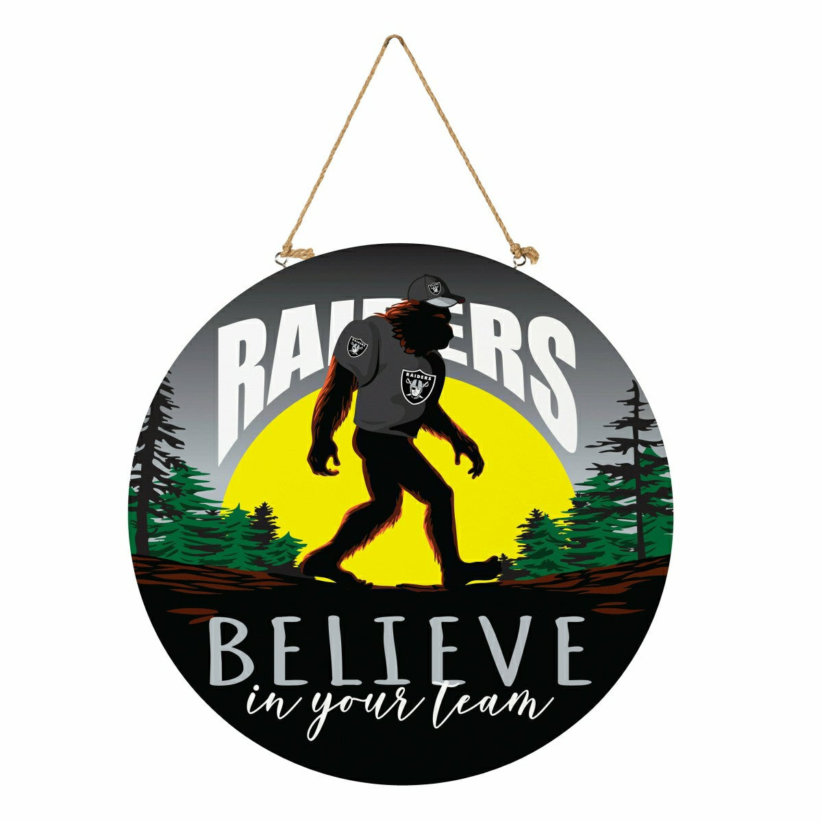 Team Sports America Everyday - Las Vegas Raiders Bigfoot Round Door Décor with Hanging Rope, 18x18