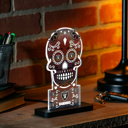 Team Sports America Exclusive - Las Vegas Raiders NFL Football Sugar Skull Desklite LED Decor
