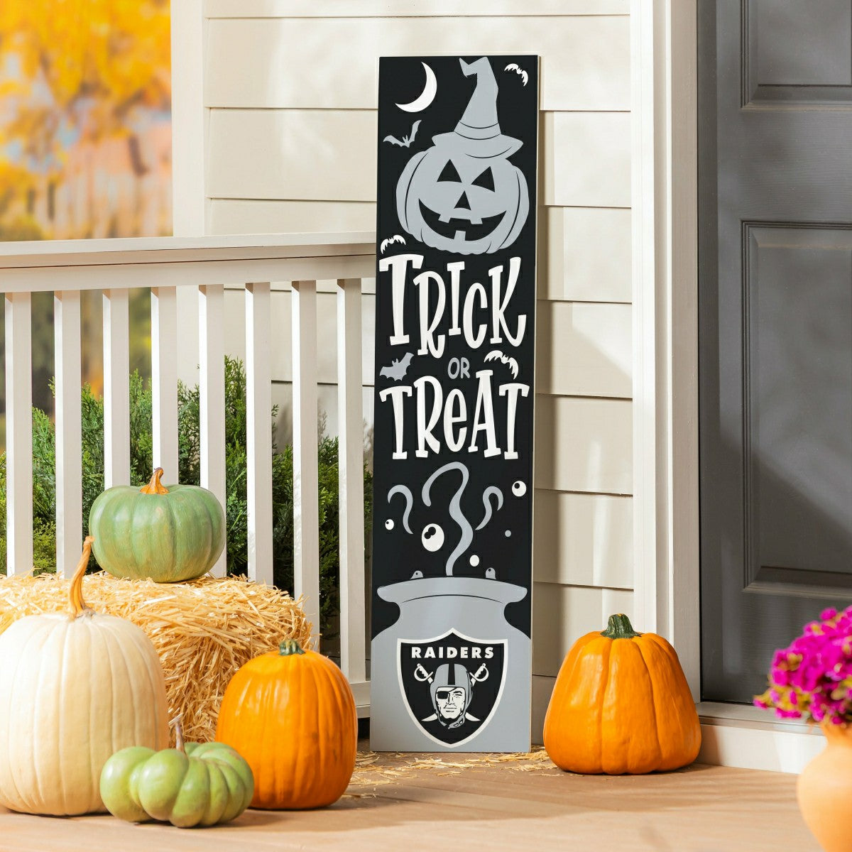 Team Sports America Essential - 47" Double Sided Leaner, Las Vegas Raiders, Halloween