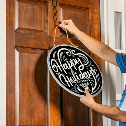 Team Sports America Classic - Las Vegas Raiders Holiday Round Door Décor with Hanging Rope, 18x18