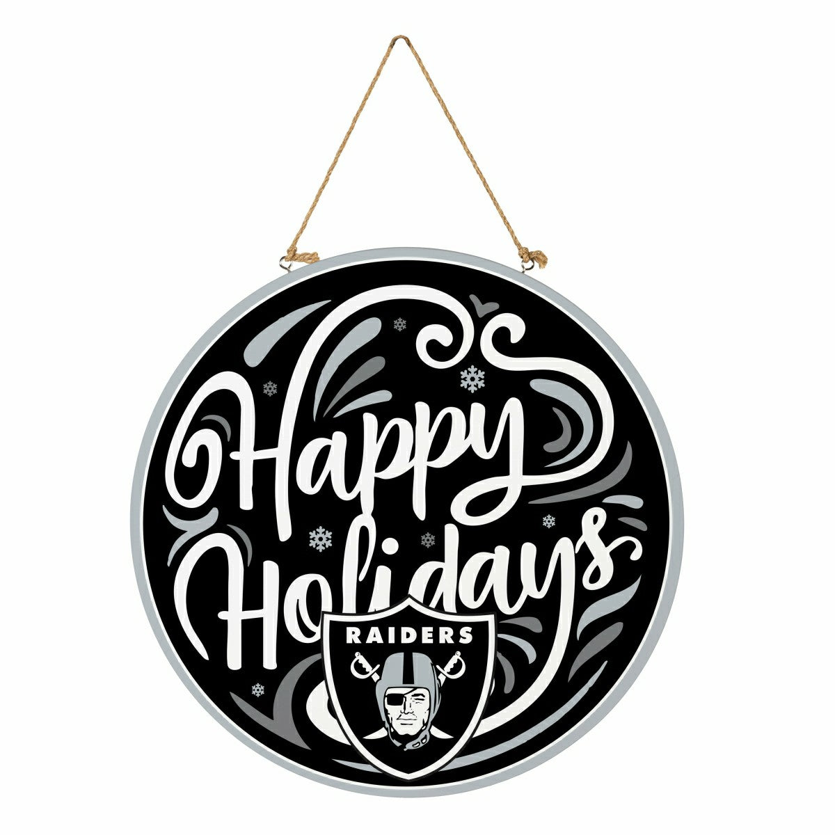 Team Sports America Classic - Las Vegas Raiders Holiday Round Door Décor with Hanging Rope, 18x18