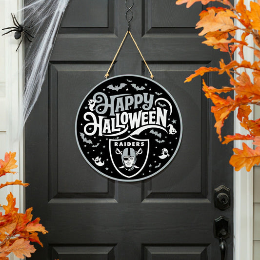 Team Sports America Essential - Las Vegas Raiders Halloween Round Door Décor with Hanging Rope, 18x18