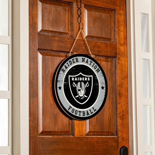 Team Sports America Exclusive - Las Vegas Raiders Round Door Décor with Hanging Rope, 18x18