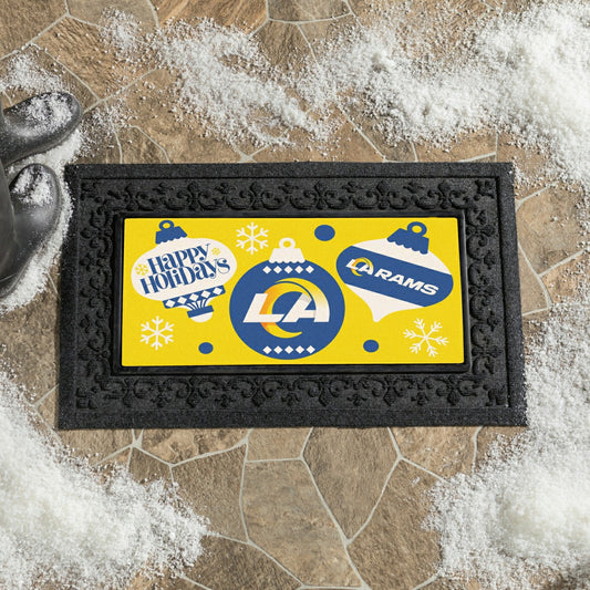 Team Sports America Value - Los Angeles Rams Holiday Flocked Coir Sassafras Switch Mat, 22"x10"