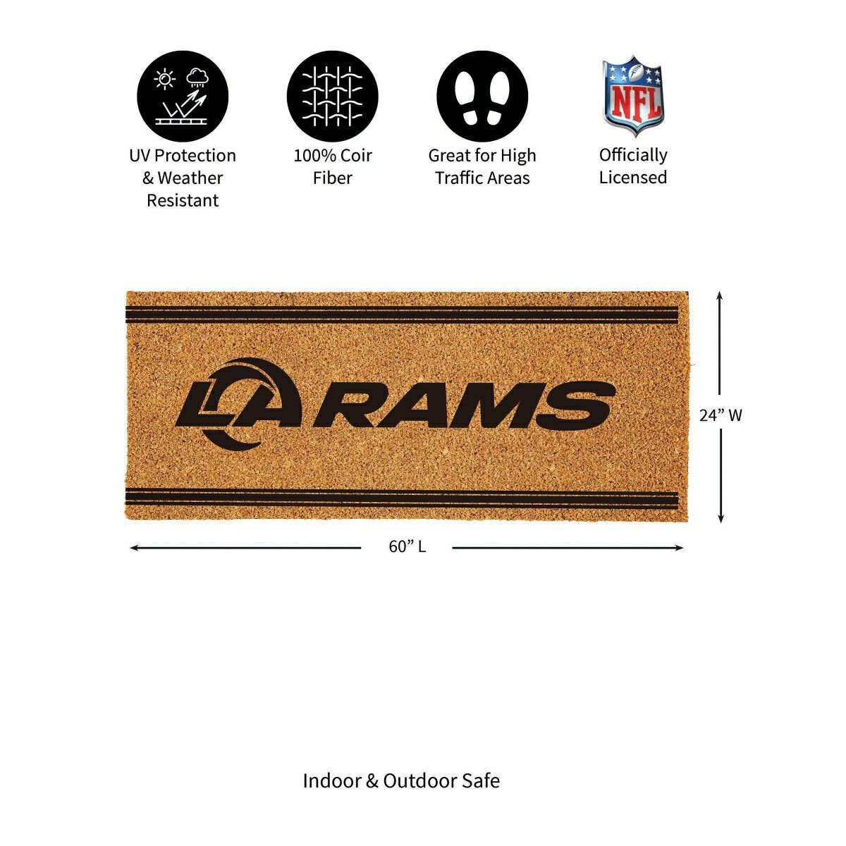 Team Sports America Exclusive - Los Angeles Rams Extra Large One Color Coir Mat, 60"x24"