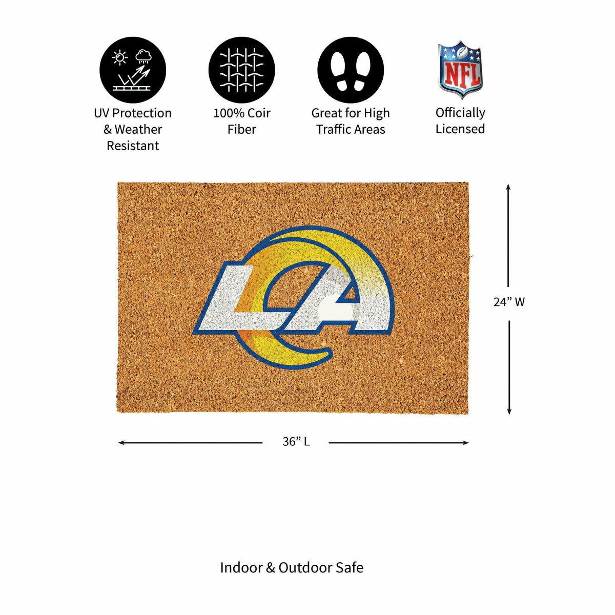 Team Sports America Essential - Los Angeles Rams Large Full Color Coir Mat, 36"x24"
