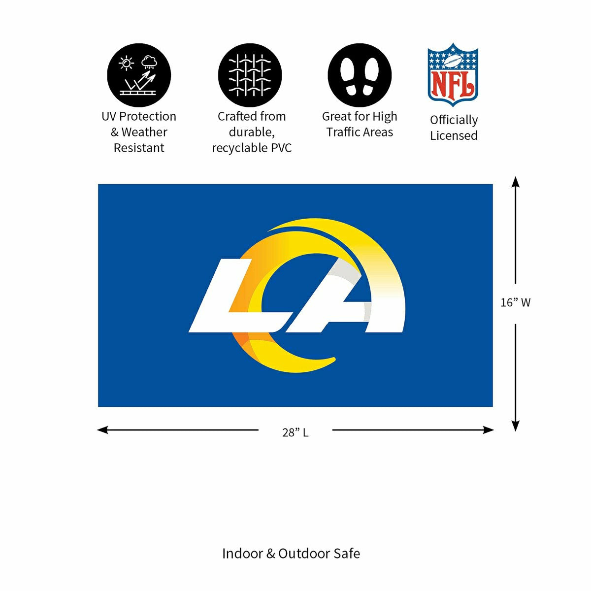 Team Sports America Essential - Full Color PVC Mat, 16" x 28", Los Angeles Rams