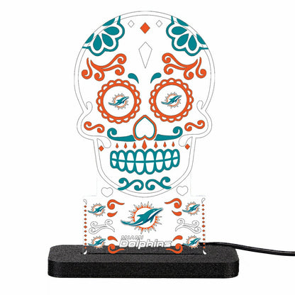Team Sports America Signature - Miami Dolphins NFL Football Sugar Skull Desklite LED Decor
