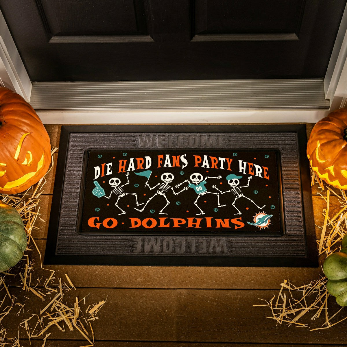 Team Sports America Trending - Miami Dolphins Flocked Coir Halloween Sassafras Switch Mat, 22"x10"