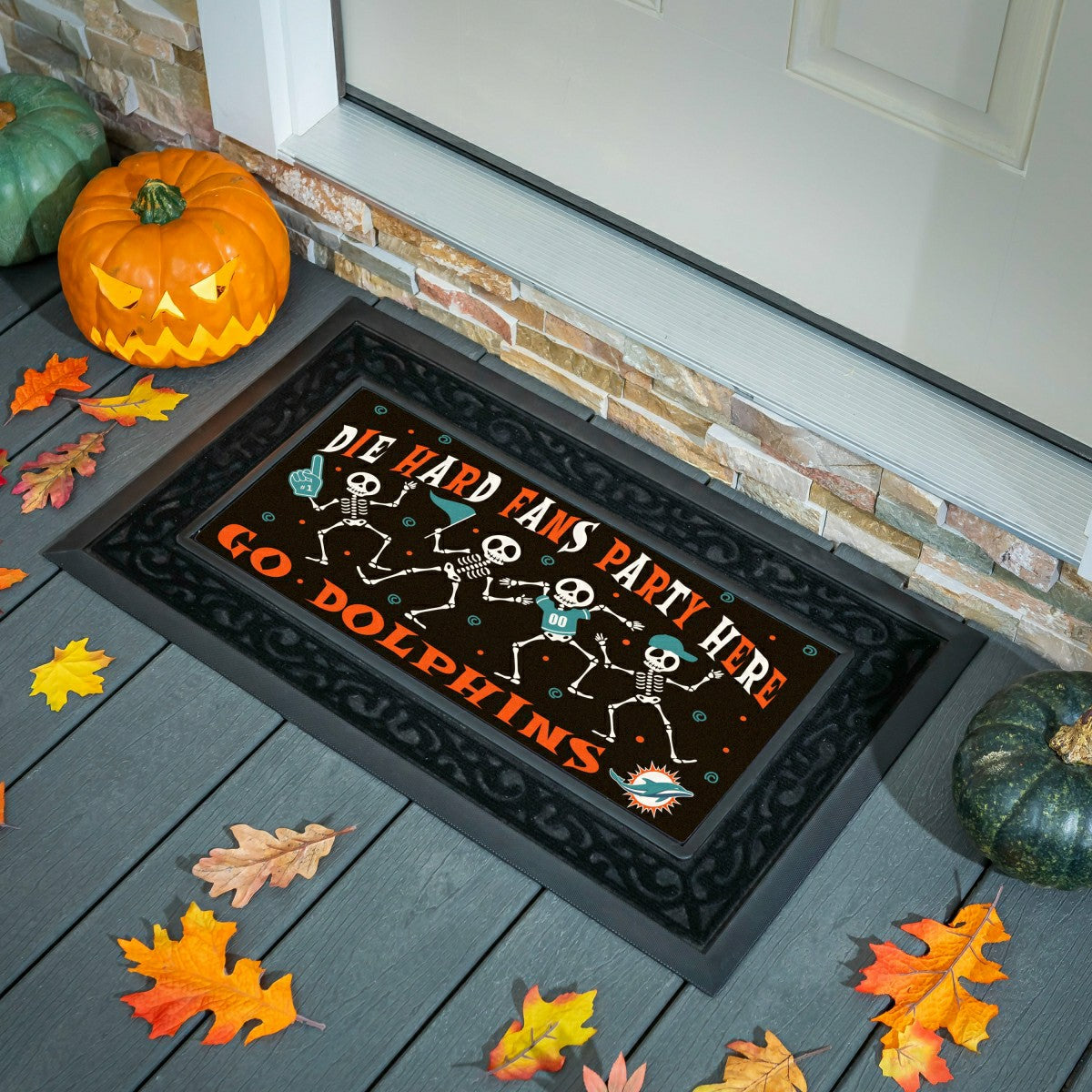 Team Sports America Trending - Miami Dolphins Flocked Coir Halloween Sassafras Switch Mat, 22"x10"