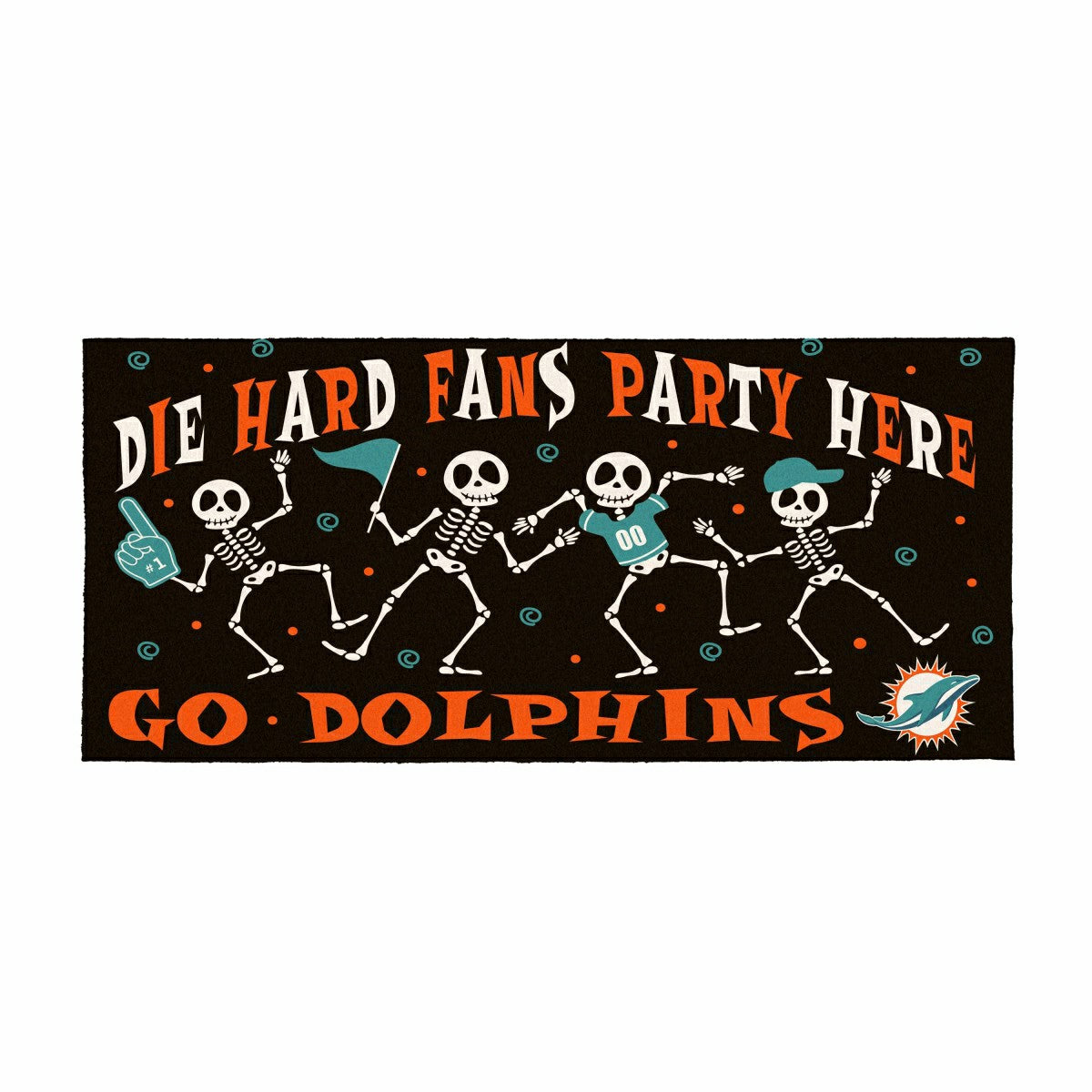 Team Sports America Trending - Miami Dolphins Flocked Coir Halloween Sassafras Switch Mat, 22"x10"