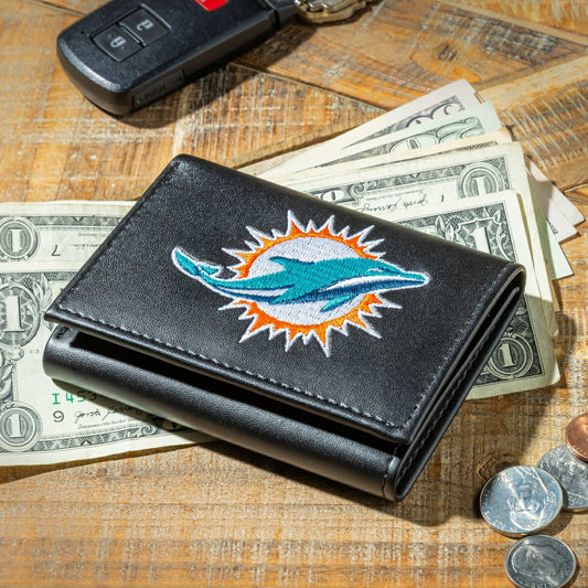 Team Sports America Trending - Miami Dolphins Black Tri-Fold Embroidered Wallet