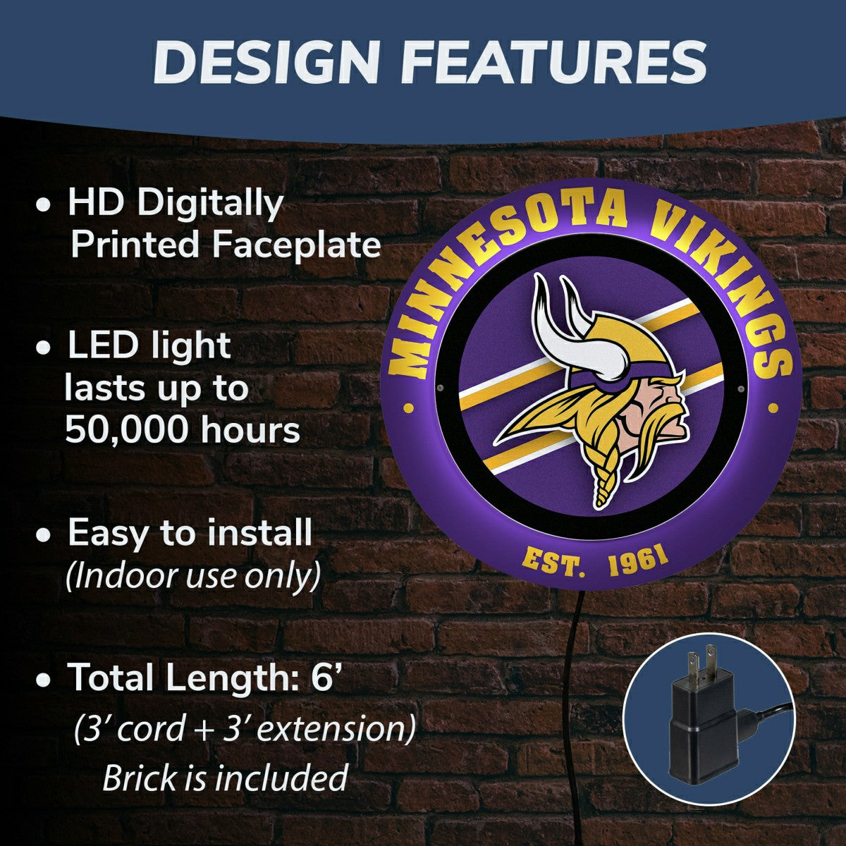 Team Sports America Essential - Minnesota Vikings, Metal Lite, Round