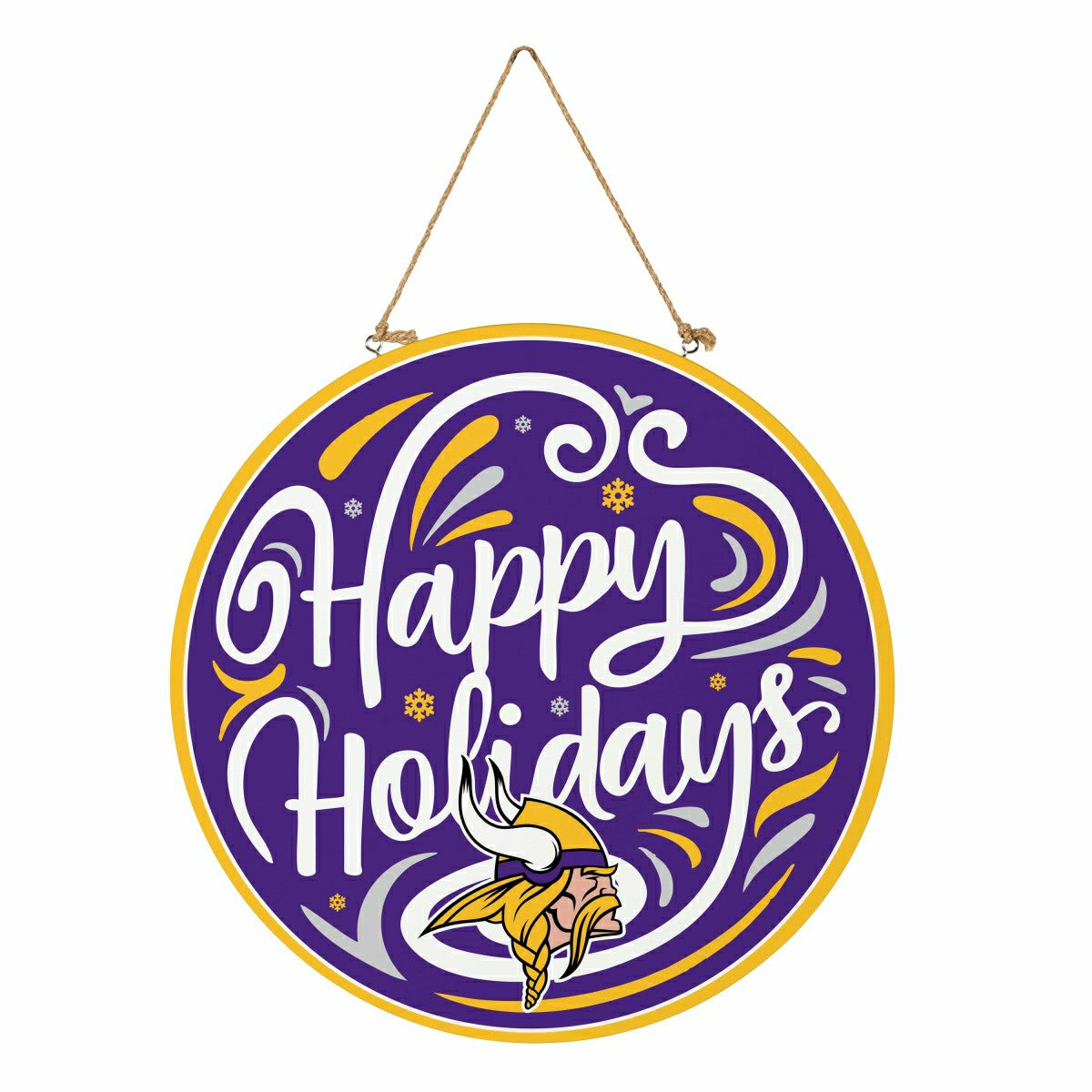 Team Sports America Signature - Minnesota Vikings Holiday Round Door Décor with Hanging Rope, 18x18