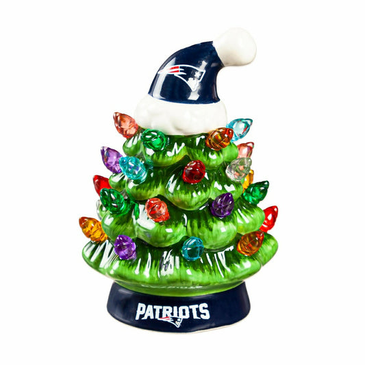 Team Sports America Essential - 4" Mini LED Tabletop Christmas Tree, Set of 2, New England Patriots