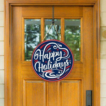 Team Sports America Classic - New England Patriots Holiday Round Door Décor with Hanging Rope, 18x18