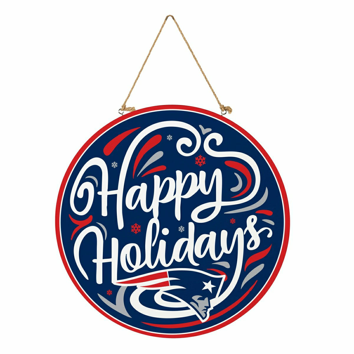 Team Sports America Classic - New England Patriots Holiday Round Door Décor with Hanging Rope, 18x18