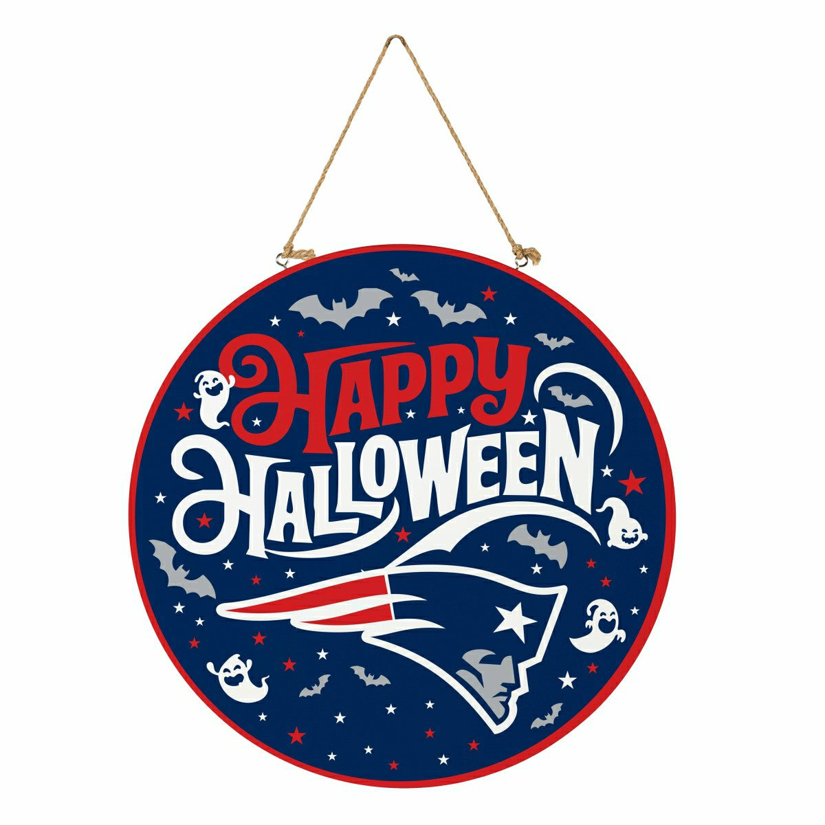 Team Sports America Essential - New England Patriots Halloween Round Door Décor with Hanging Rope, 18x