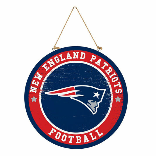Team Sports America Exclusive - New England Patriots Round Door Décor with Hanging Rope, 18x18
