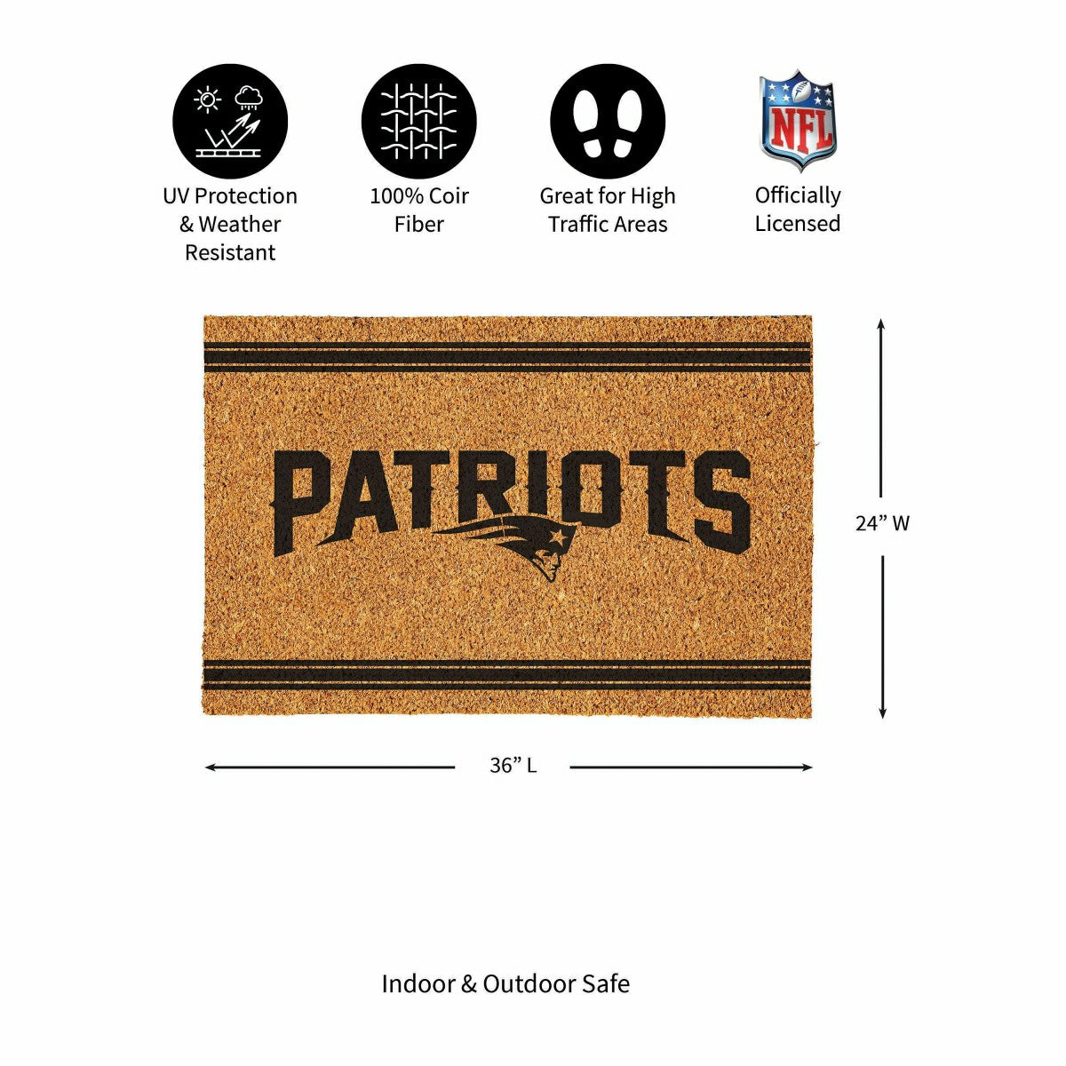 Team Sports America Best Seller - New England Patriots Large One Color Coir Mat, 36"x24"