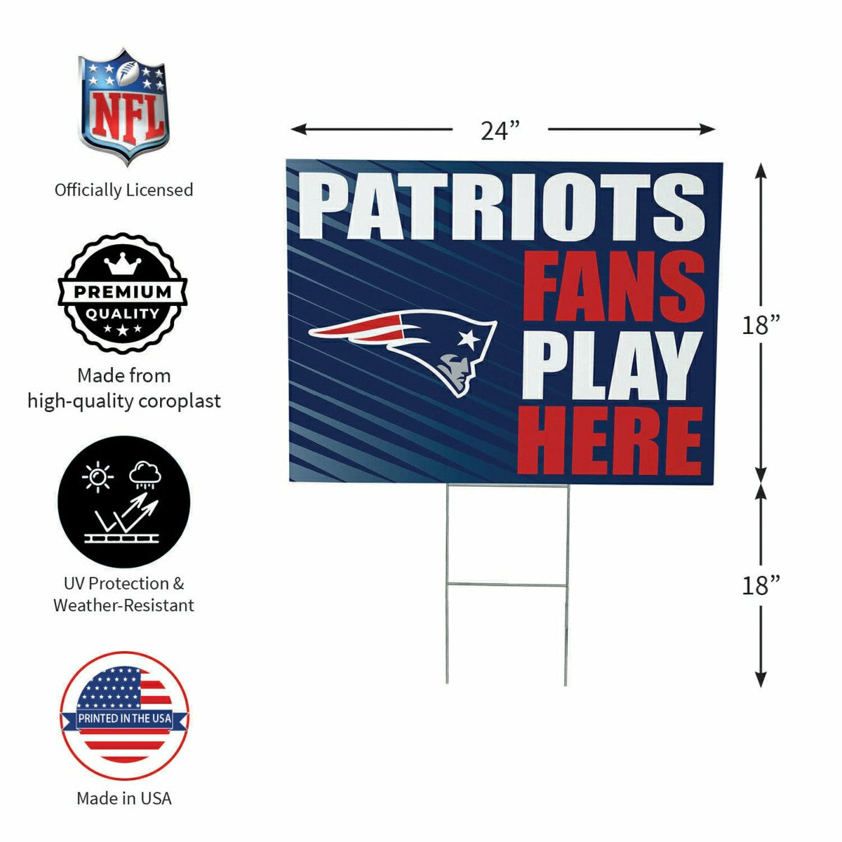 Team Sports America Classic - New England Patriots Coroplast Yard Sign "Fans Play Here"