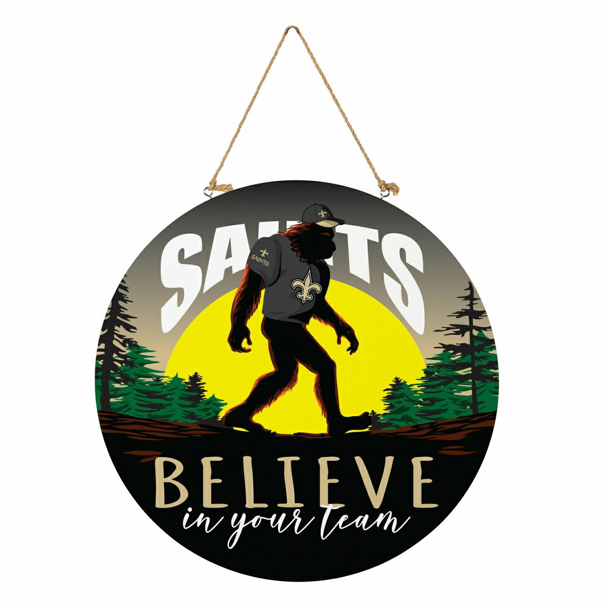 Team Sports America Recommended - New Orleans Saints Bigfoot Round Door Décor with Hanging Rope, 18x18