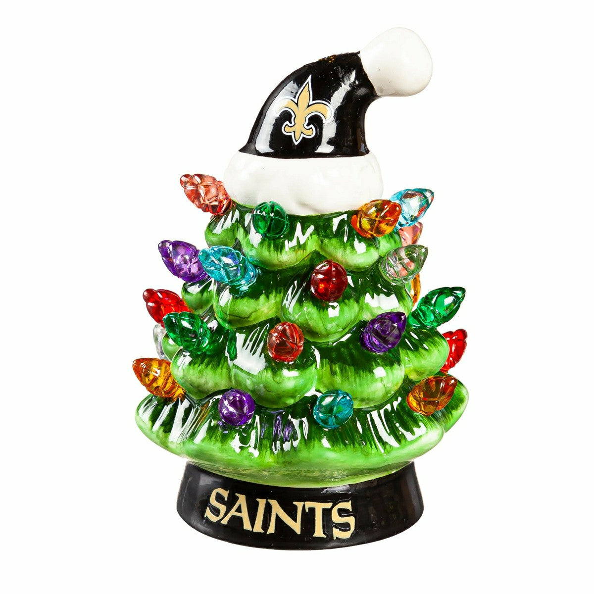 Team Sports America Essential - 4" Mini LED Tabletop Christmas Tree, Set of 2, New Orleans Saints
