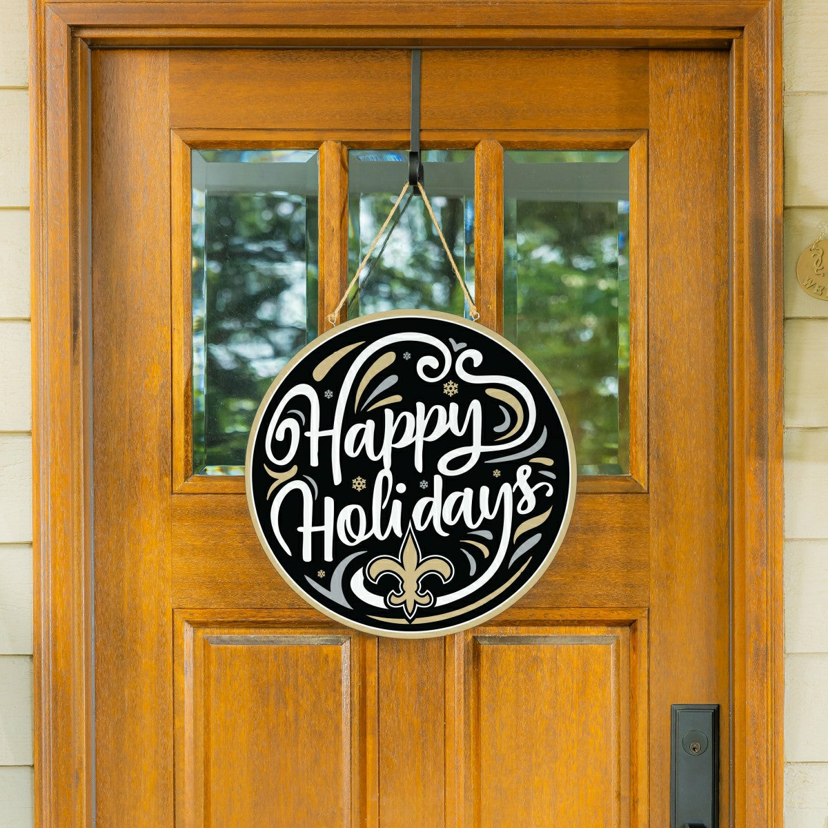 Team Sports America Classic - New Orleans Saints Holiday Round Door Décor with Hanging Rope, 18x18