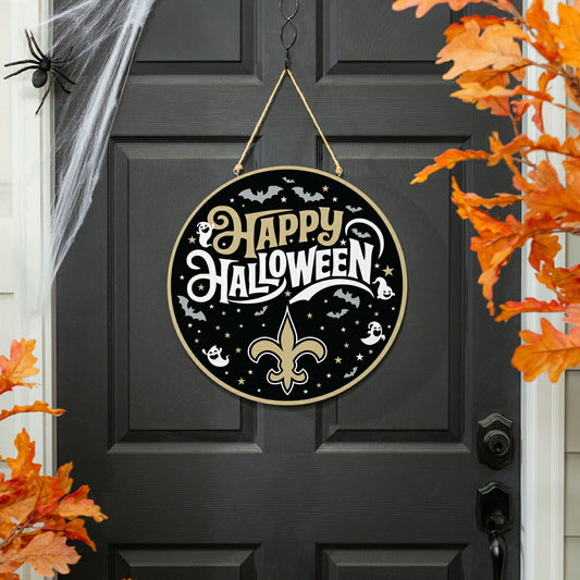 Team Sports America Essential - New Orleans Saints Halloween Round Door Décor with Hanging Rope, 18x18