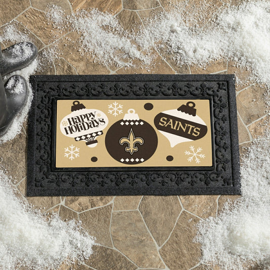 Team Sports America Everyday - New Orleans Saints Holiday Flocked Coir Sassafras Switch Mat, 22"x10"