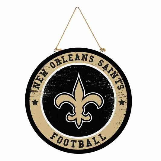 Team Sports America Exclusive - New Orleans Saints Round Door Décor with Hanging Rope, 18x18