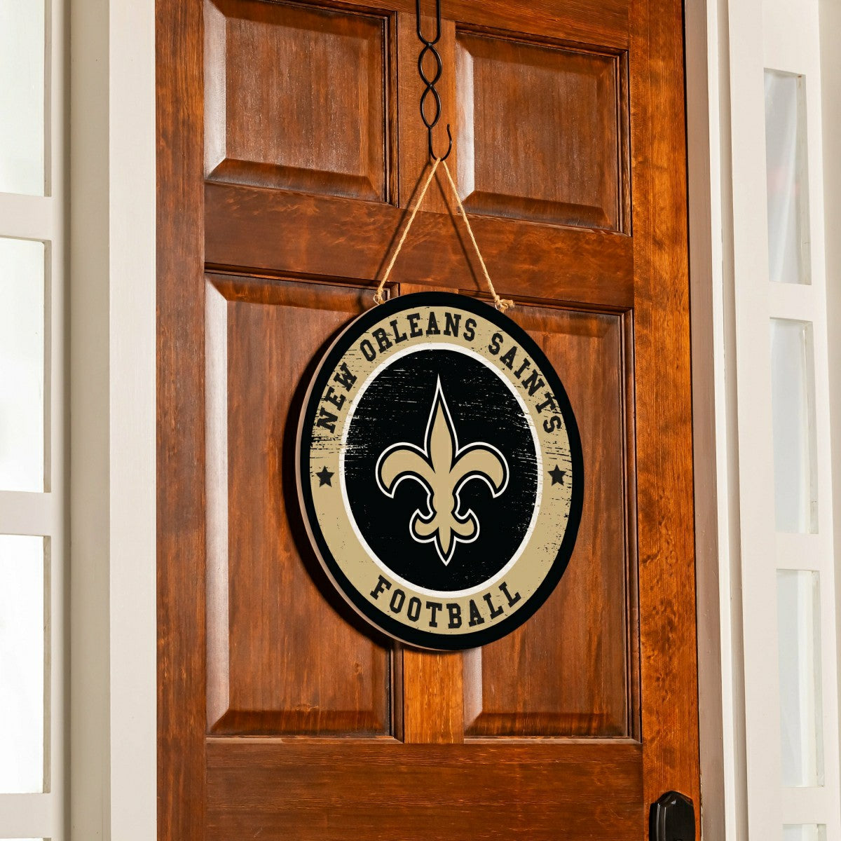 Team Sports America Exclusive - New Orleans Saints Round Door Décor with Hanging Rope, 18x18