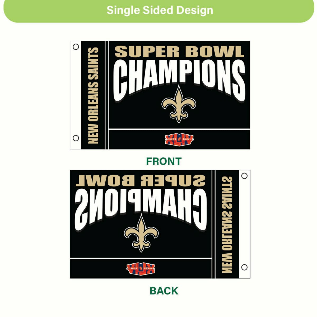Team Sports America Exclusive - New Orleans Saints Superbowl XLIV Champions Football 3x5 Flag