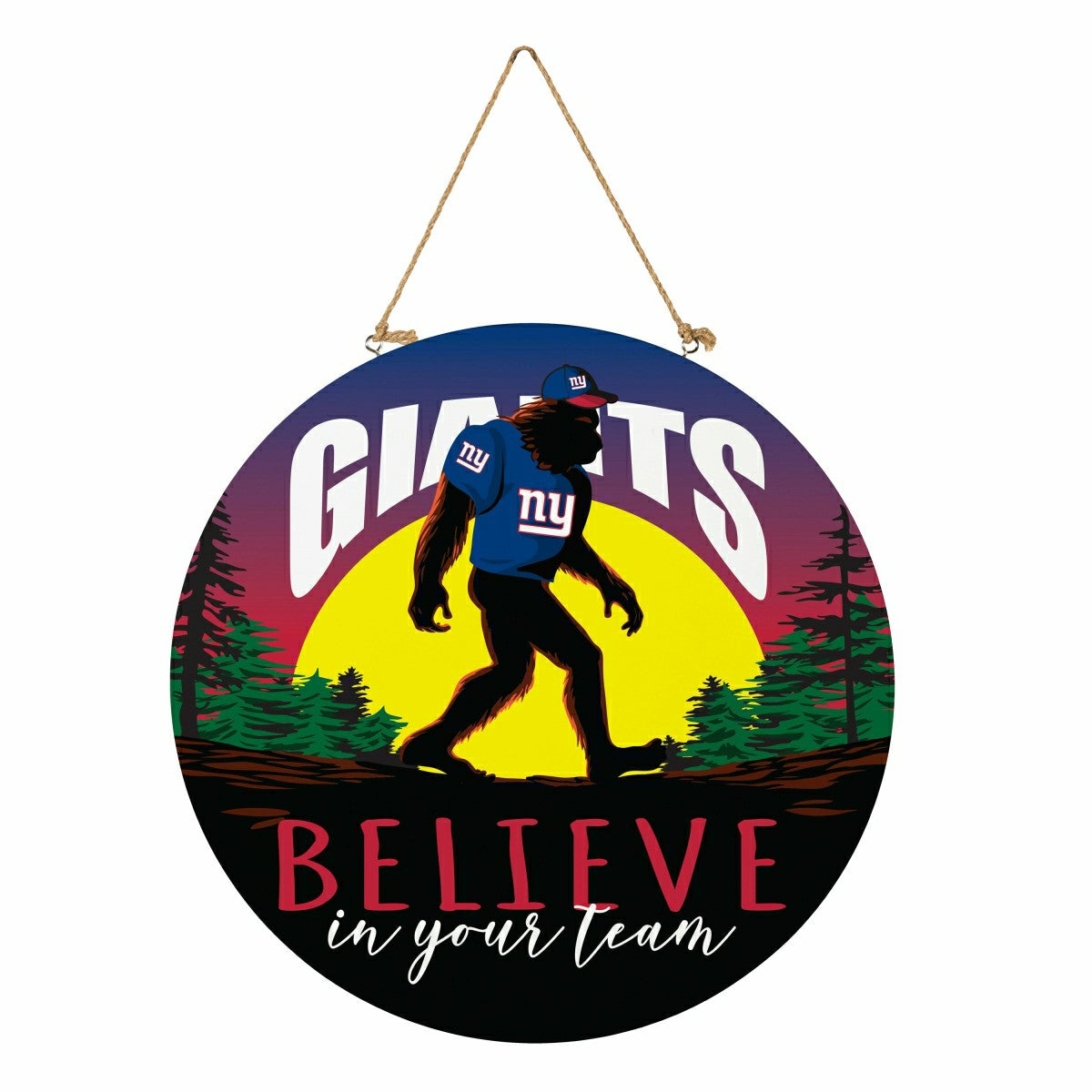 Team Sports America Essential - New York Giants Bigfoot Round Door Décor with Hanging Rope, 18x18