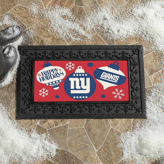 Team Sports America Classic - New York Giants Holiday Flocked Coir Sassafras Switch Mat, 22"x10"