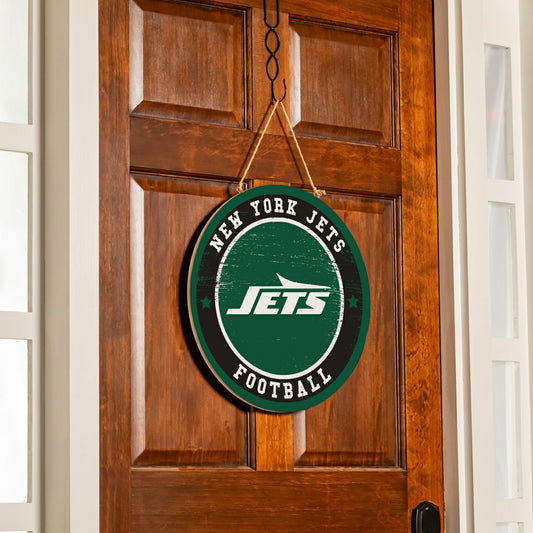 Team Sports America Classic - New York Jets Round Door Décor with Hanging Rope, 18x18