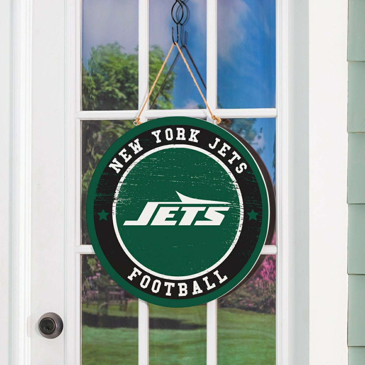 Team Sports America Classic - New York Jets Round Door Décor with Hanging Rope, 18x18