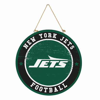 Team Sports America Classic - New York Jets Round Door Décor with Hanging Rope, 18x18