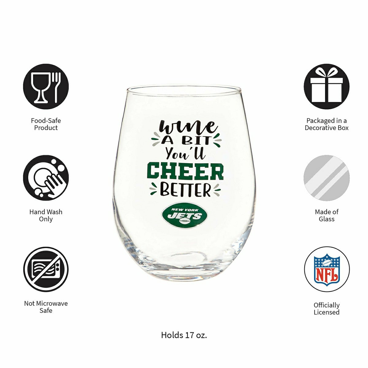 Team Sports America Signature - New York Jets, 17oz Boxed Stemless Wine