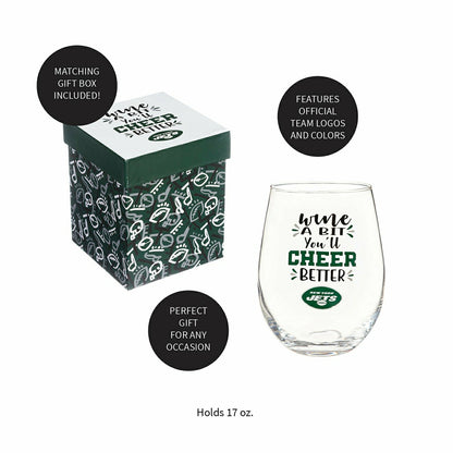 Team Sports America Signature - New York Jets, 17oz Boxed Stemless Wine