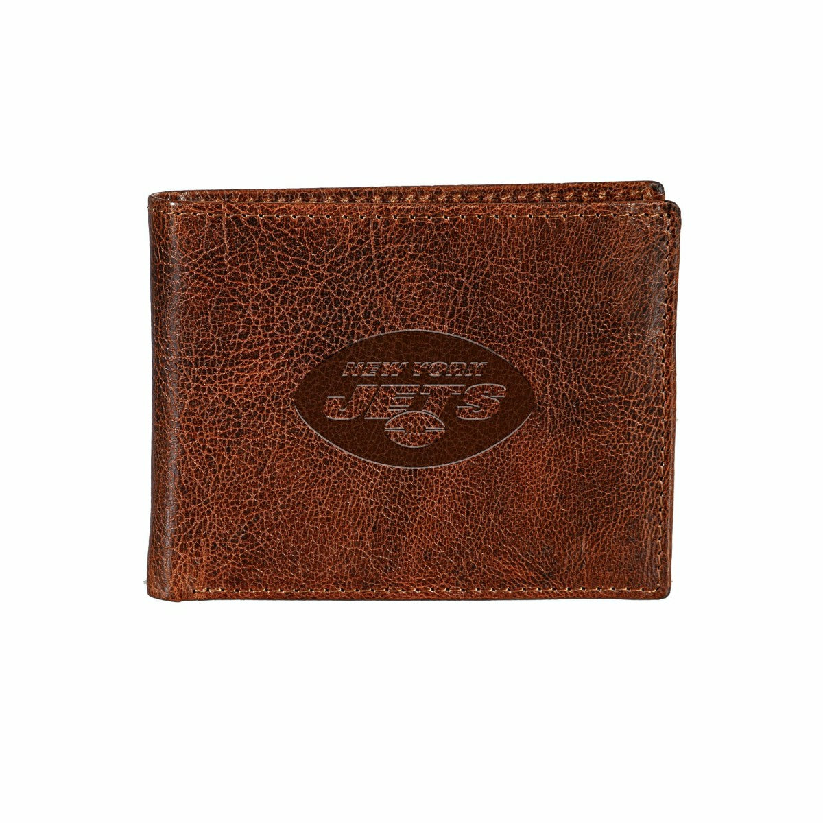 Team Sports America Recommended - New York Jets, Embossed 100% Genuine Tumbled Leather Passcase Bi-Fold