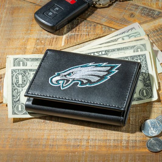 Team Sports America Classic - Philadelphia Eagles Black Tri-Fold Embroidered Wallet w/ RFID Blocking