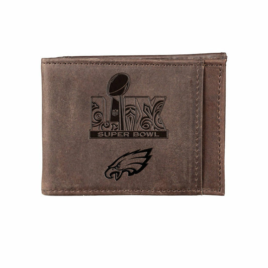 Team Sports America Recommended - Philadelphia Eagles Super Bowl 59 Champions Front Pocket Wallet, Brown